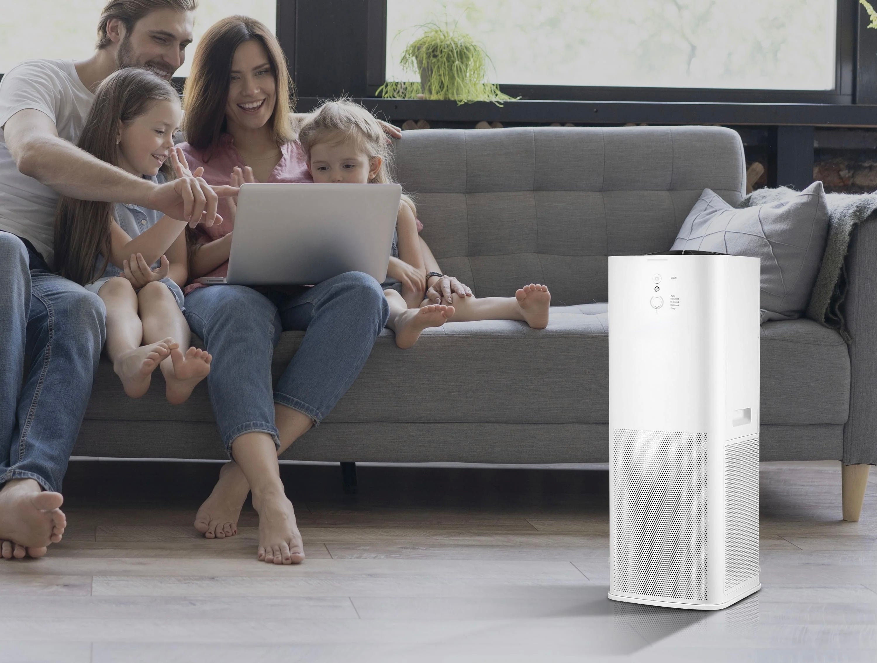 Purificateur d'air avec 2 filtres HEPA, PM2, ioniseur, écran tactile LED, 3 vitesses et mode AUTO pour 90m2